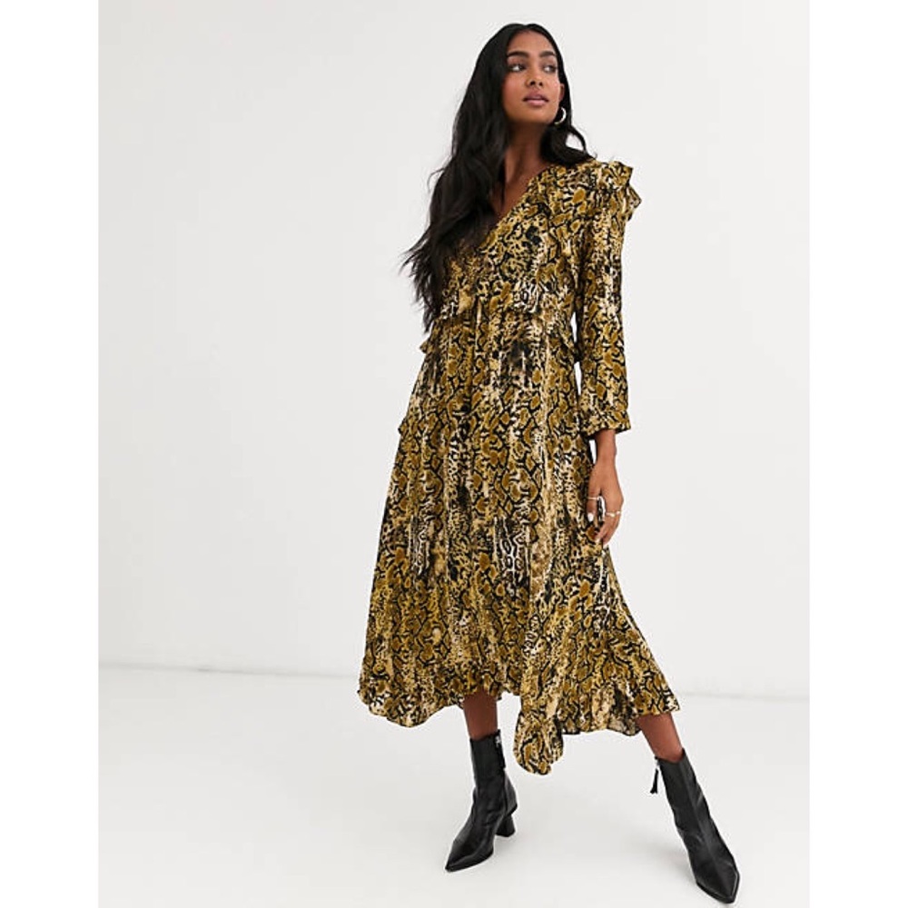 Ba&sh Sahara Snake Print Midi Dress, size XS